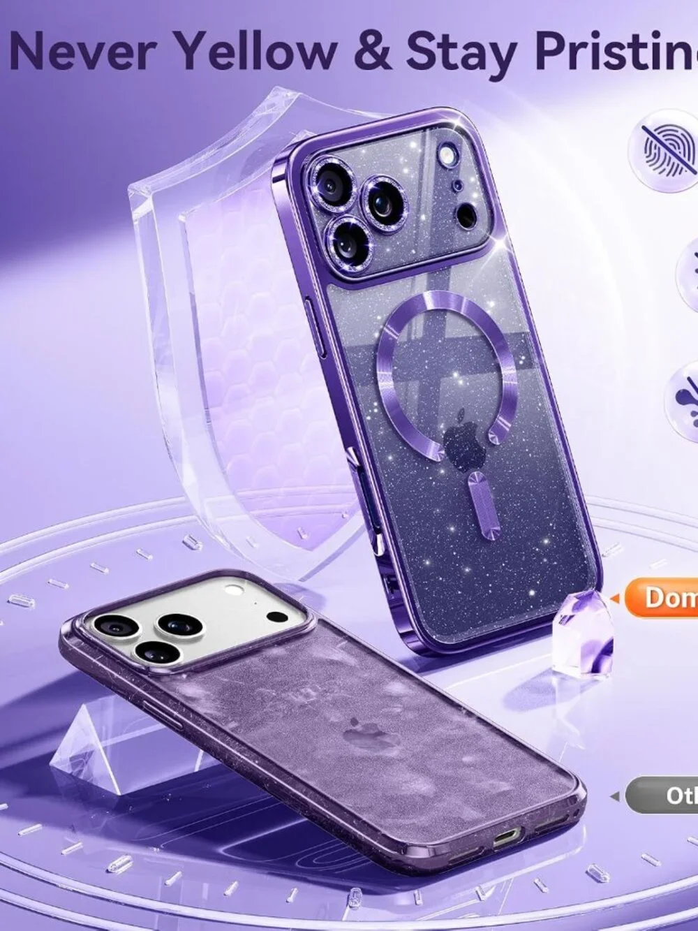 Glitter iPhone 17 Pro Case MagSafe Sparkly Bling Lens Protection Purple Cover